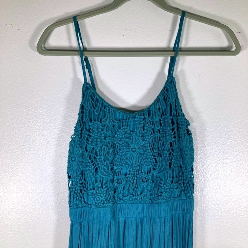 Time and Tru Women S 4-6 Teal Crochet Lace Bodice Maxi Dress Cool Water